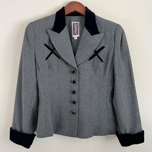 Vintage Zelda Gray & Black Velvet Button Down Blazer Jacket | Size 2